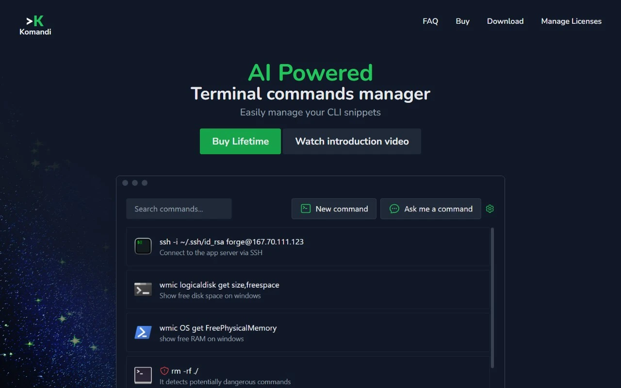 Komandi - AI Powered CLI/Terminal commands manager