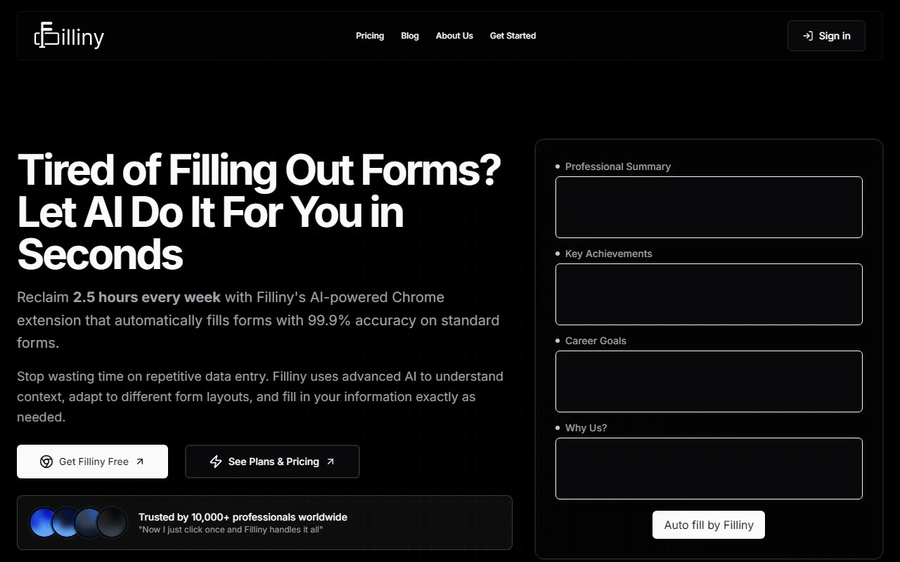 Filliny | AI-powered form filler Filliny | AI-powered form filler